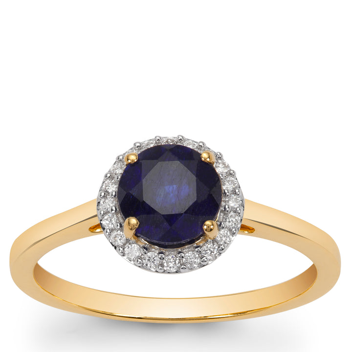 Classic Gold Ring with Blue Sapphire and Diamond(KNNK48)