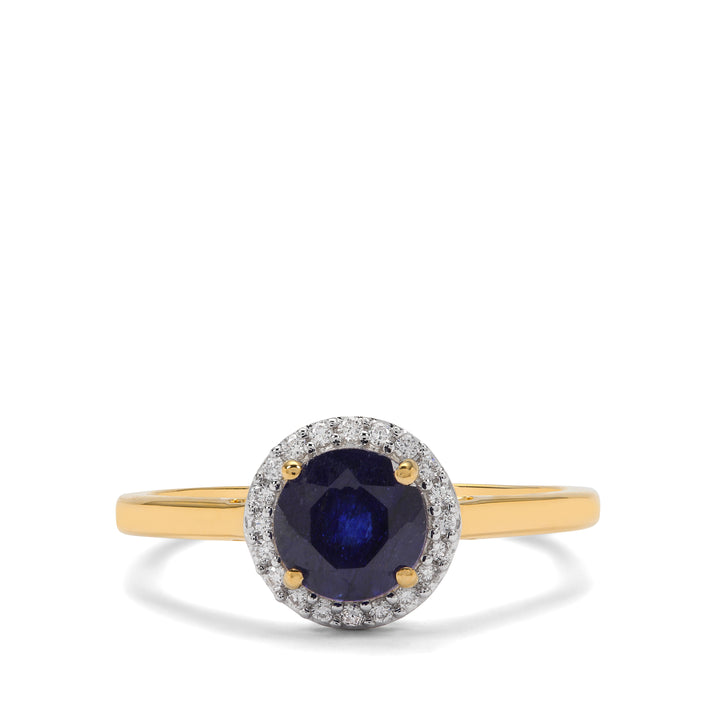 Classic Gold Ring with Blue Sapphire and Diamond(KNNK48)