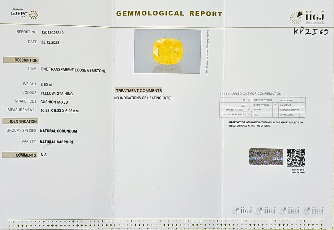 Certified Yellow Sapphire (Pukhraj) 6.50 Cts (7.15 Ratti) Sri Lanka (Ceylon)