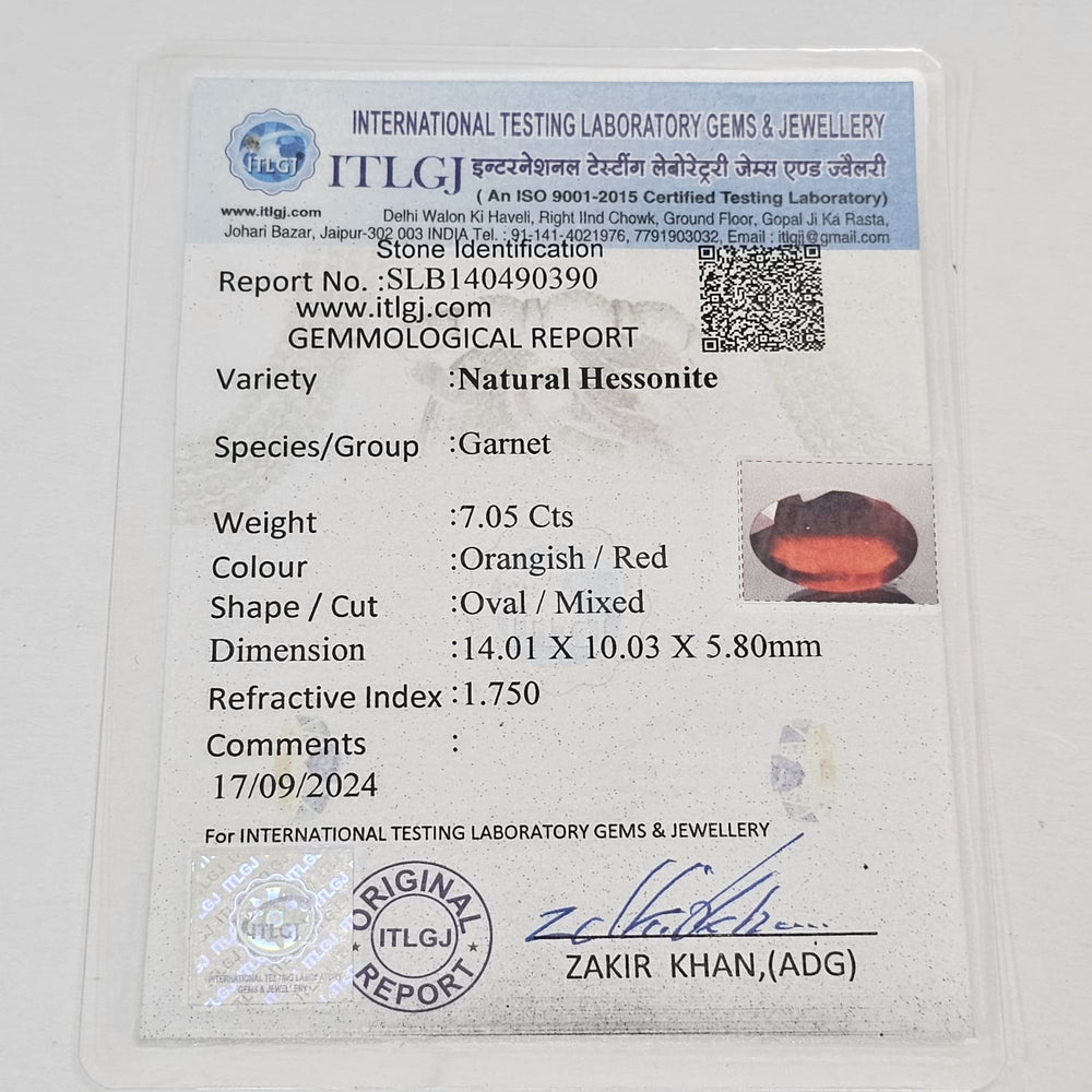 Certified Hessonite (Gomed) 7.05 Cts (7.75 Ratti) India LINF95