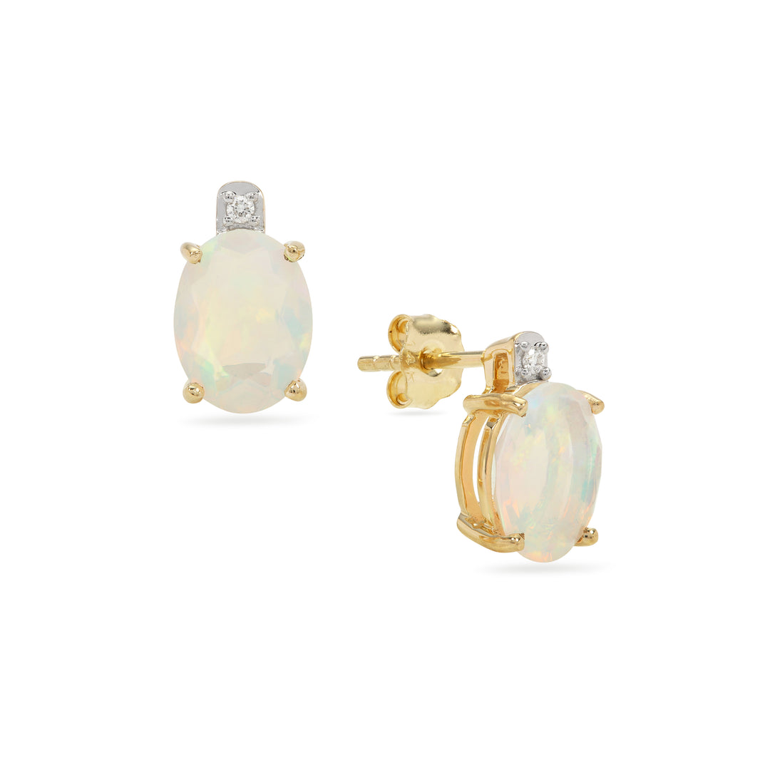 Radiant Opal Diamond and 14k Gold Earring Studs(LVNK01)