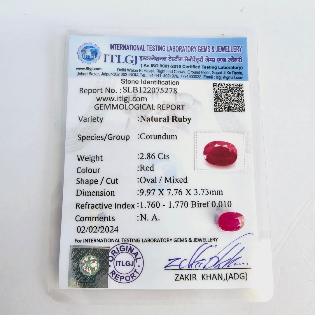 Certified Ruby (Manik) 2.85 Cts (3.14 Ratti) Mozambique