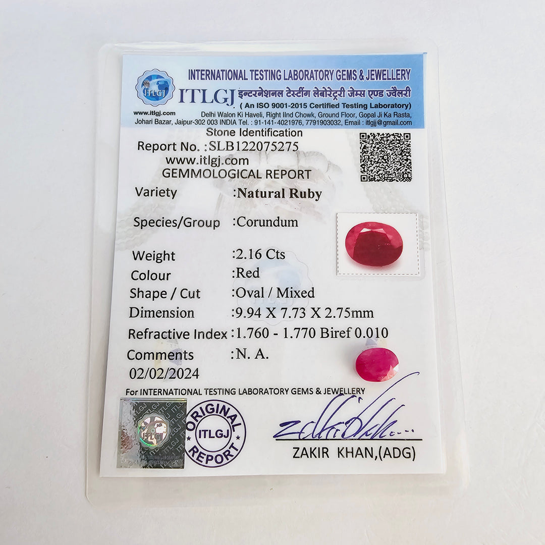 Certified Ruby (Manik) 2.19 Cts (2.41 Ratti) Mozambique