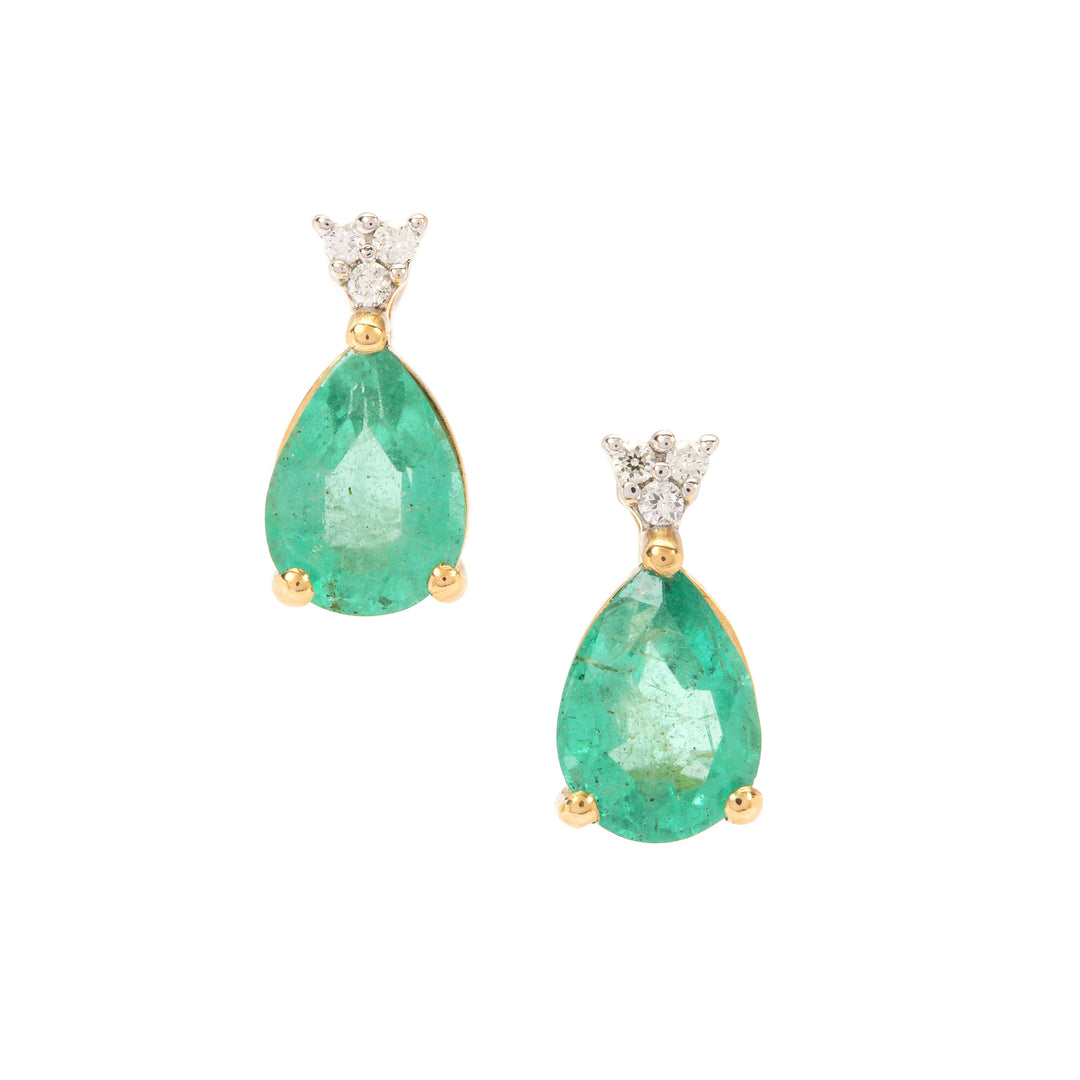 Emerald and Diamond Earring Studs in 14KY Gold(MFNK02)