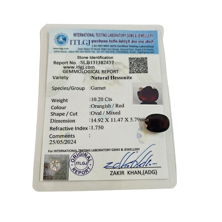 Certified Black Hessonite (Kala Gomed) 10.20Cts (11.22 Ratti)