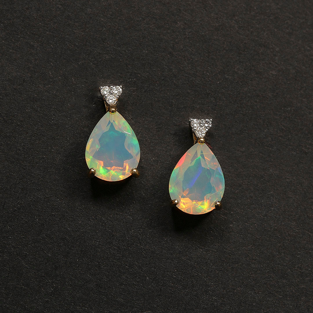 Magical Opal Diamond Earring Studs in 14k Gold(MINK21)