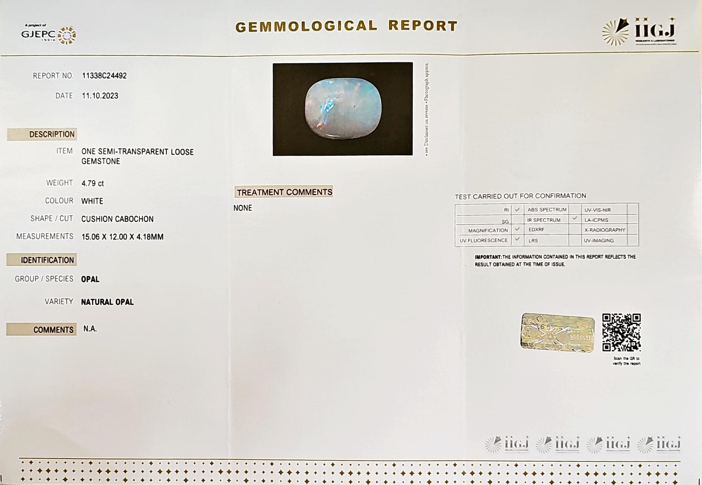 Certified Australian Opal 4.79 Cts (5.27 Ratti) MIZI84