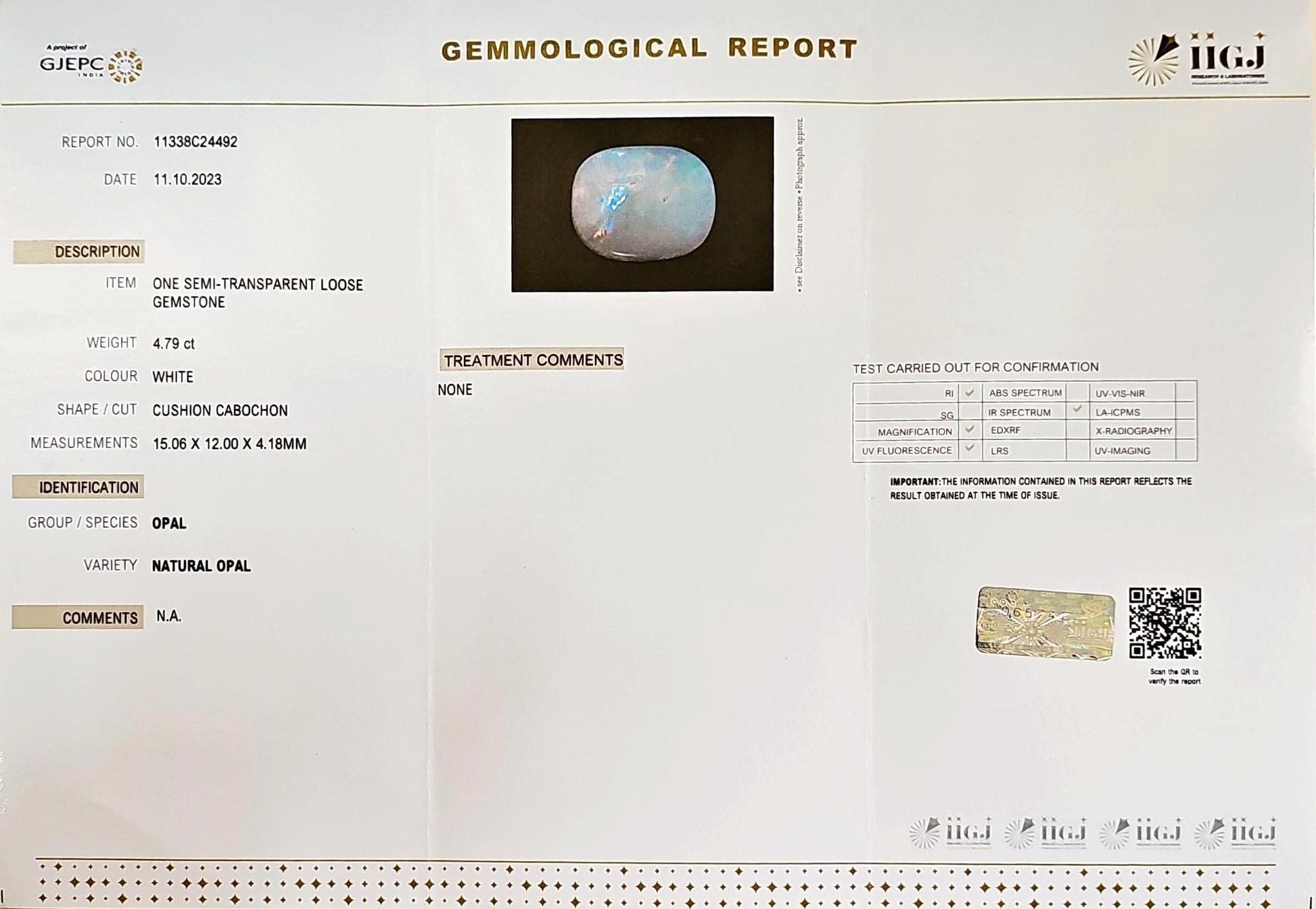 Certified Australian Opal 4.79 Cts (5.27 Ratti) MIZI84