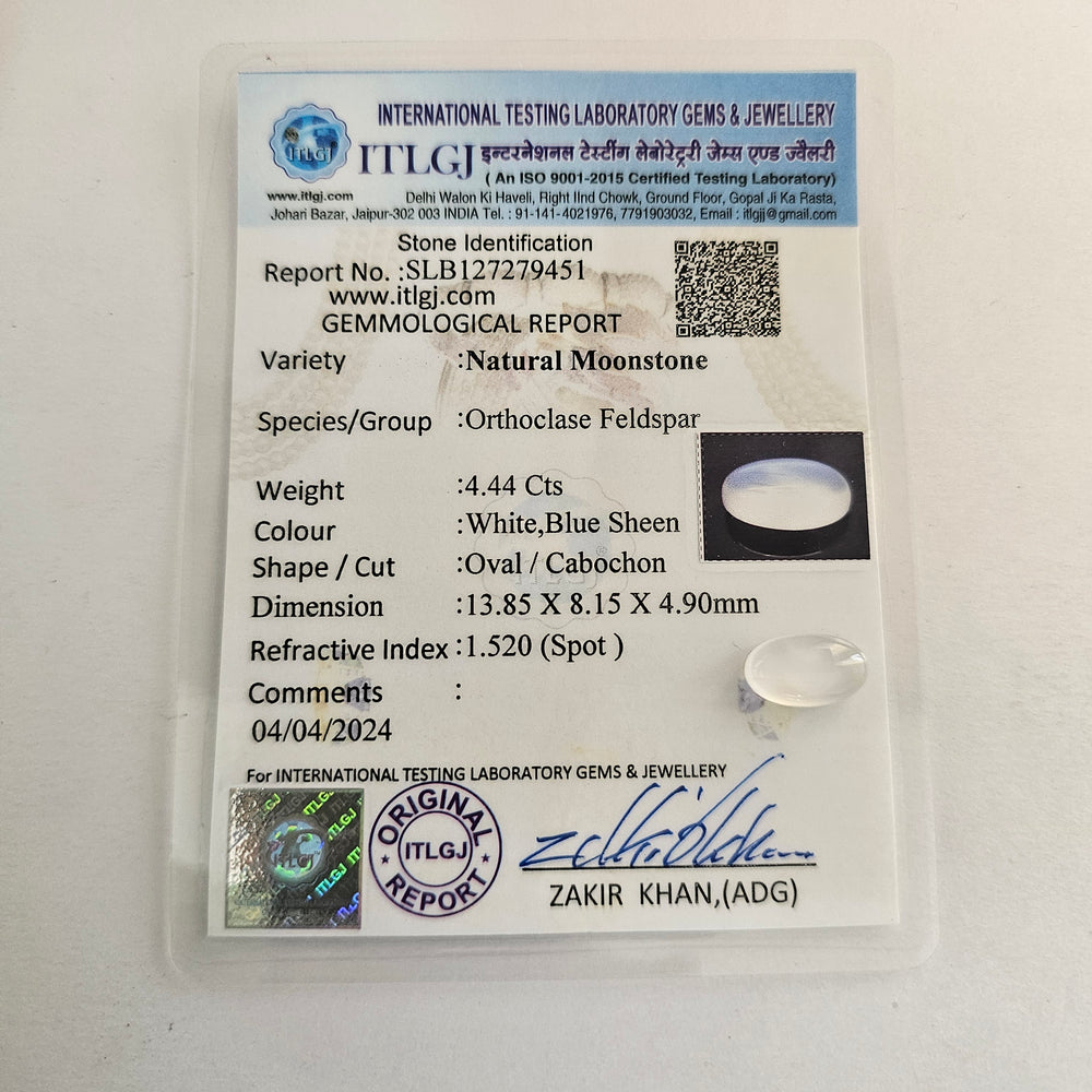 Certified Moonstone 4.45 Cts (4.89 Ratti)