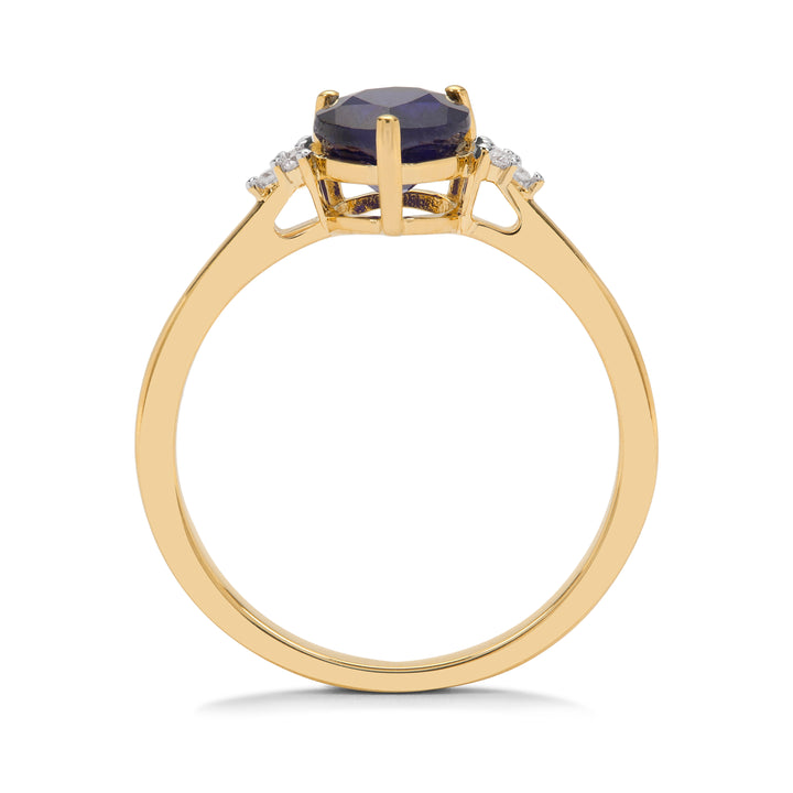 Classic Gold Ring with Blue Sapphire and Diamond(NANK80)