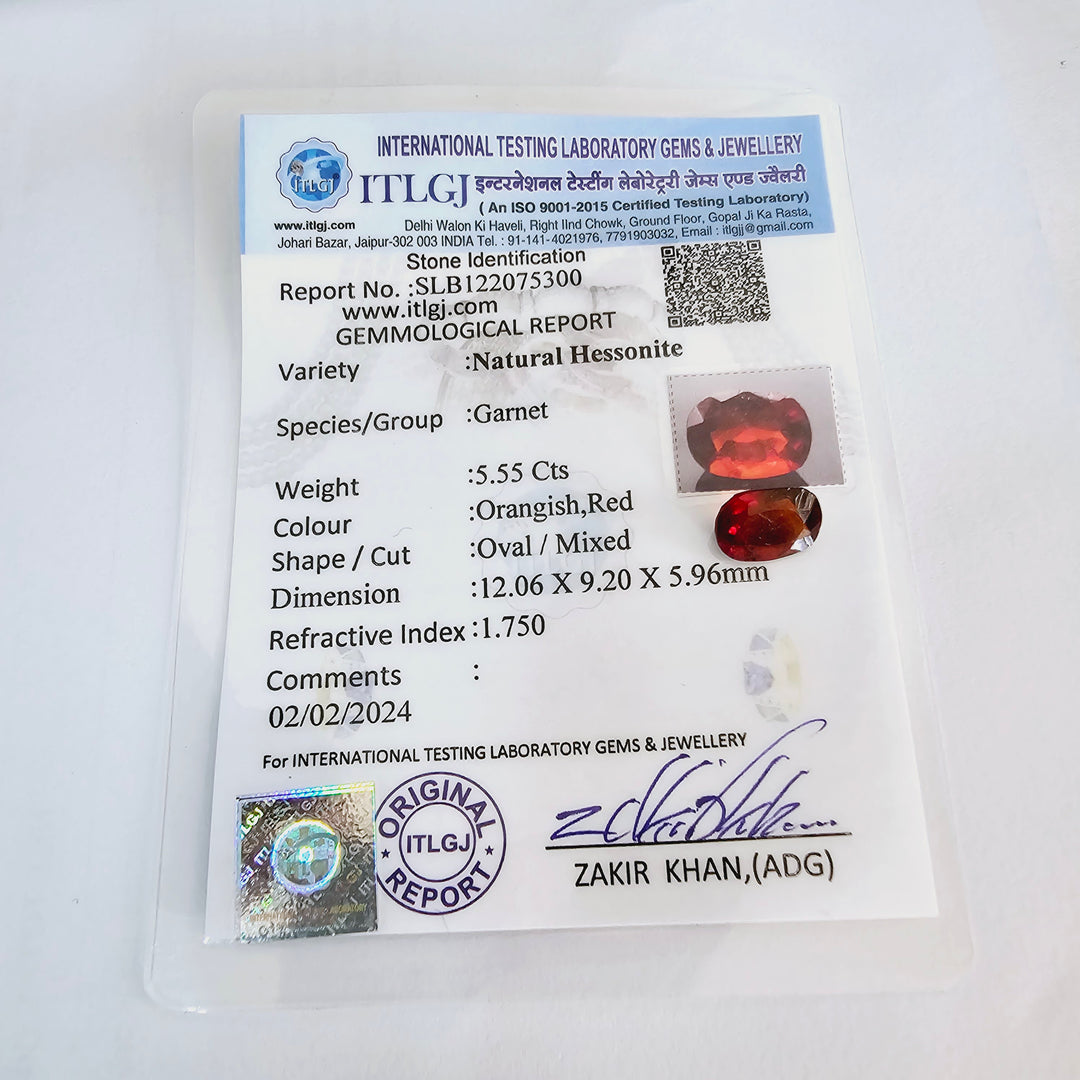Certified Hessonite (Gomed) 5.55 Cts (6.11 Ratti) Sri Lanka (Ceylon)