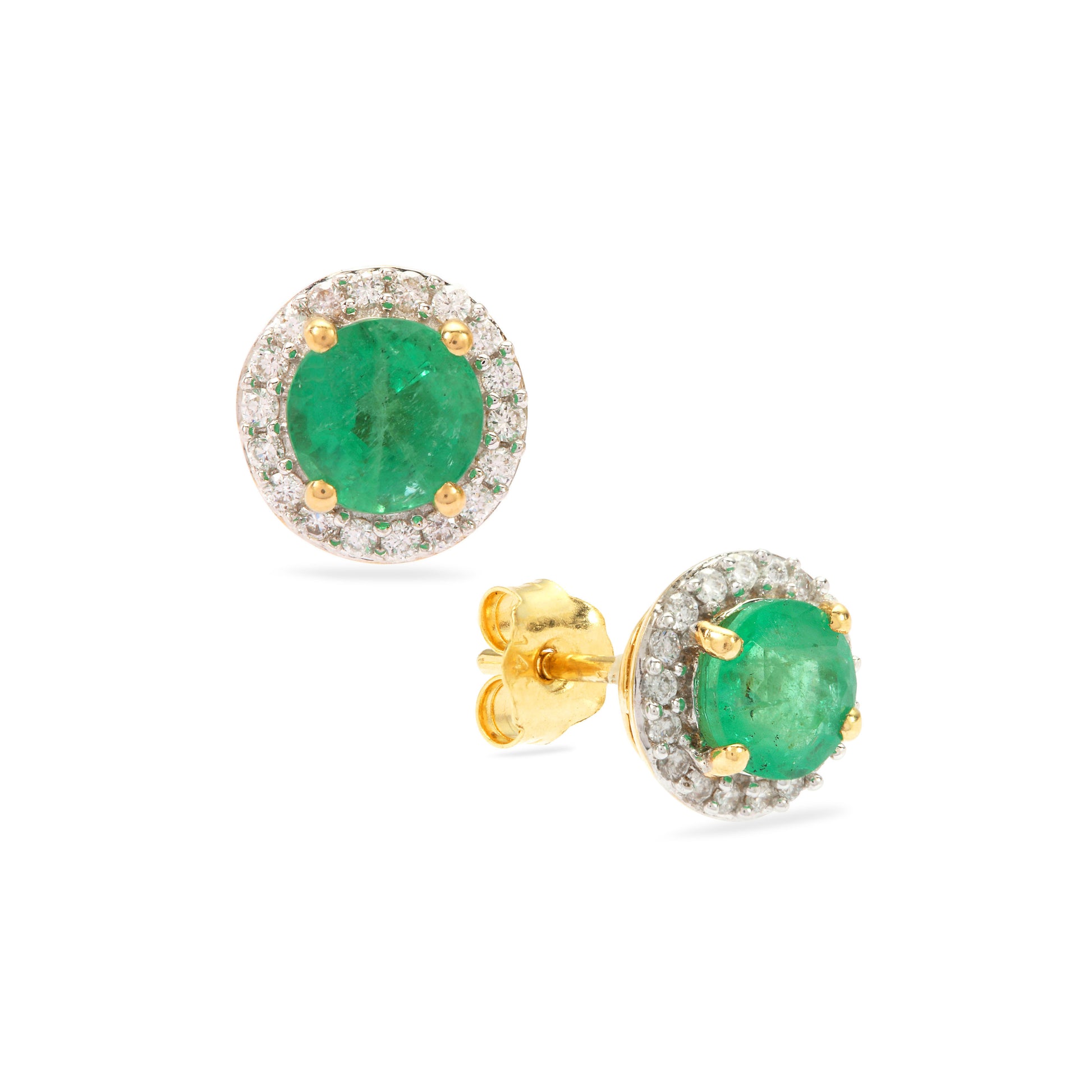 Emerald and Diamond Earring Studs in 14KY Gold(NUNK87)