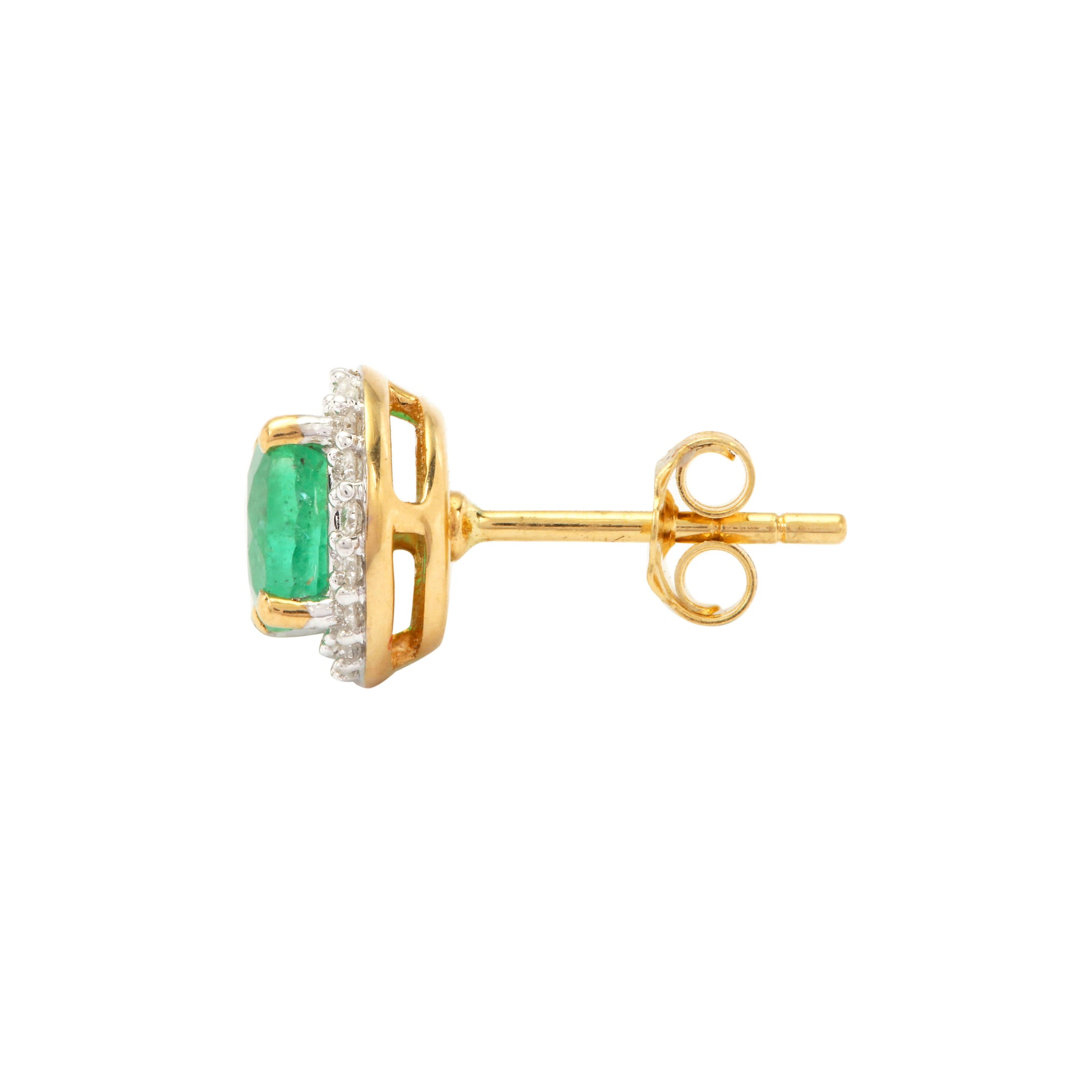 Emerald and Diamond Earring Studs in 14KY Gold(NUNK87)