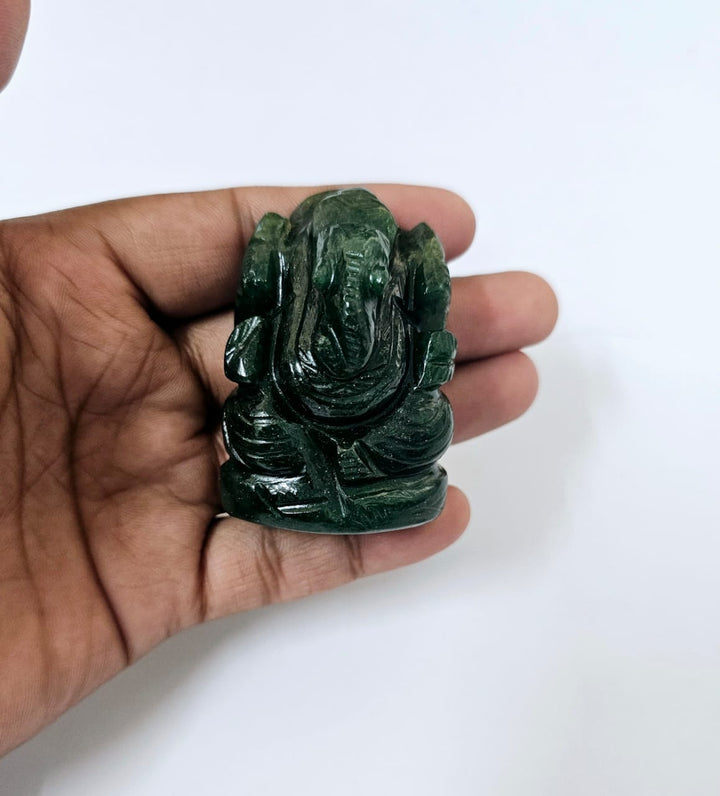 Ganesha Green Aventurine Natural Gemstone | Hand Carved Figure Prosperity Luck