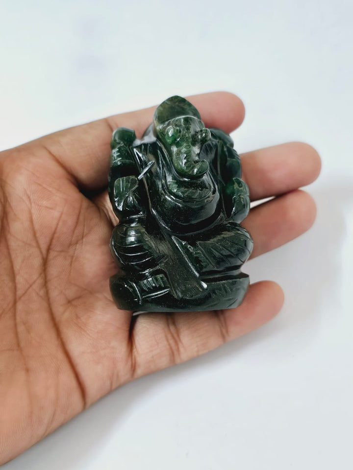 Ganesha Green Aventurine Gemstone Idol | Ganesha Figure Luck Prosperity Wealth