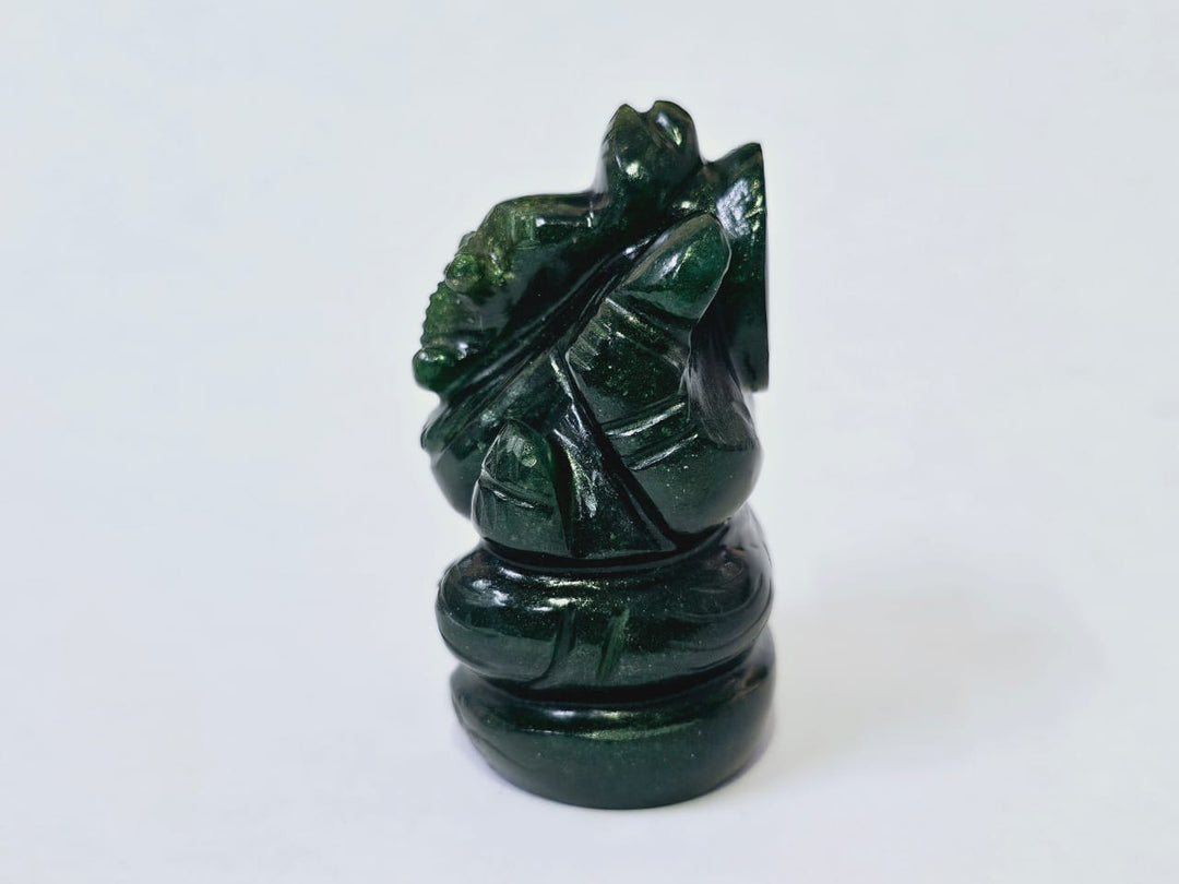 Ganesha Green Aventurine Gemstone Idol | Ganesha Figure Luck Prosperity Wealth