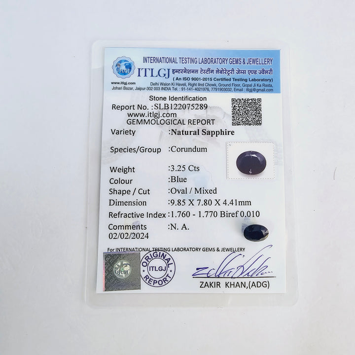 Blue Sapphire (Neelam) 3.20 Cts (3.52 Ratti) Madagascar