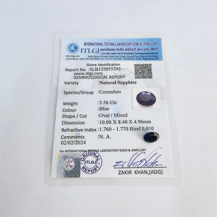 Certified Blue Sapphire-3.55 Carats (3.91 Ratti) Madagascar, SKU:ONDS67-6