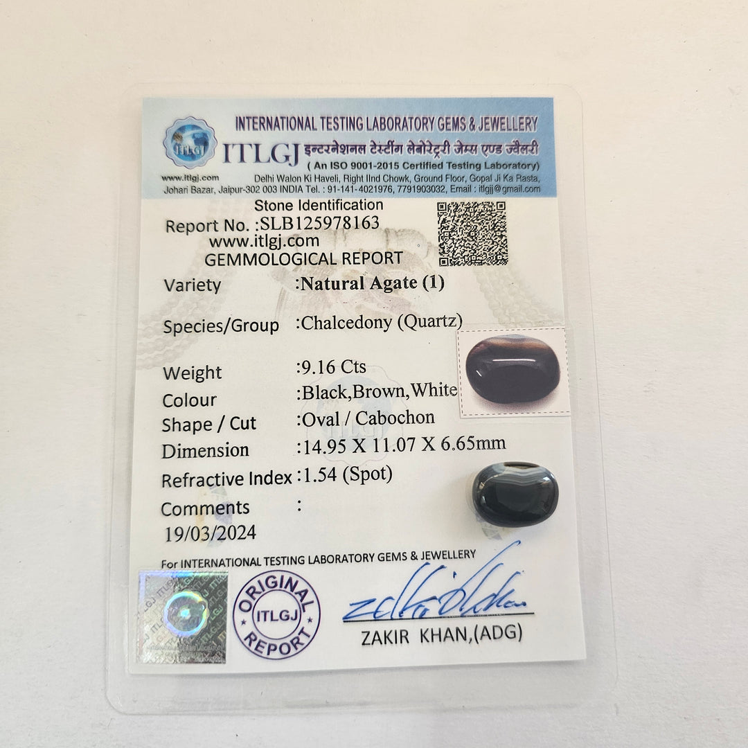 Certified Sulemani Hakik (Black Agate) 9.15Cts. (10.07 Ratti)