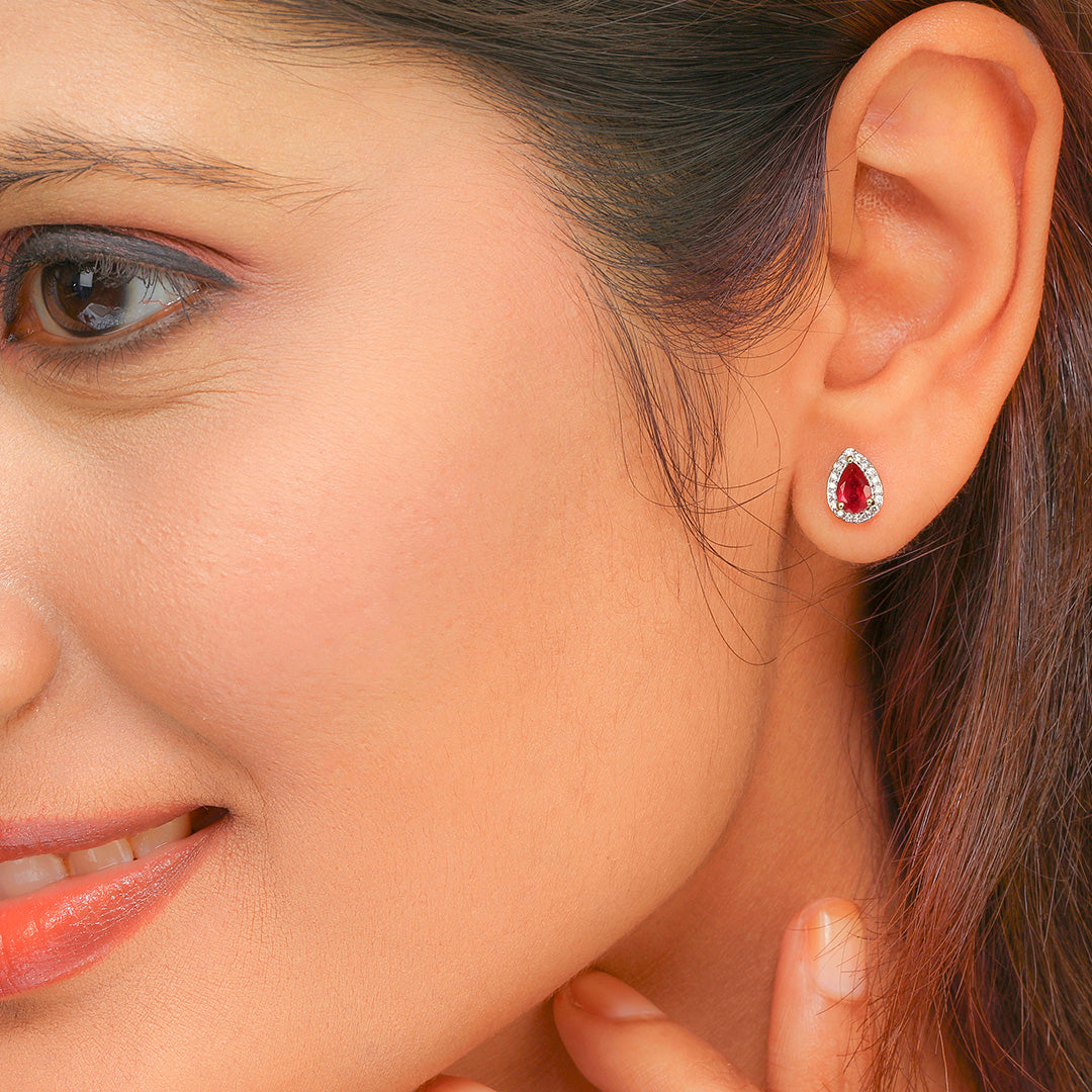 Classic Gold Earring with Ruby and Diamond(OWNK85)