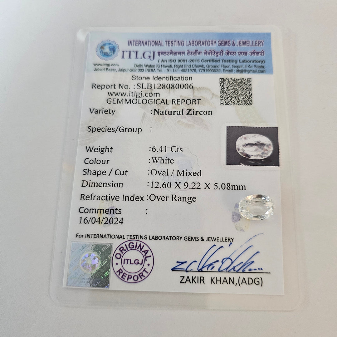 Certified White Zircon 6.38 Cts (7.02 Ratti) OYVW91