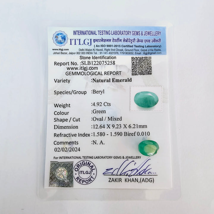 Certified Zambian Emerald (Panna)-4.85 Carats (5.34 Ratti) Zambia, SKU:OZXB01