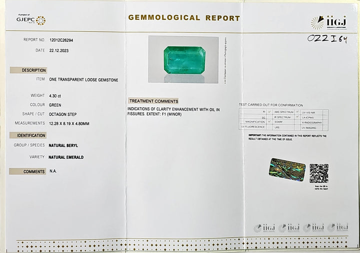 Certified Zambian Emerald (Panna) 4.30 Carats (4.73 Ratti) Zambia