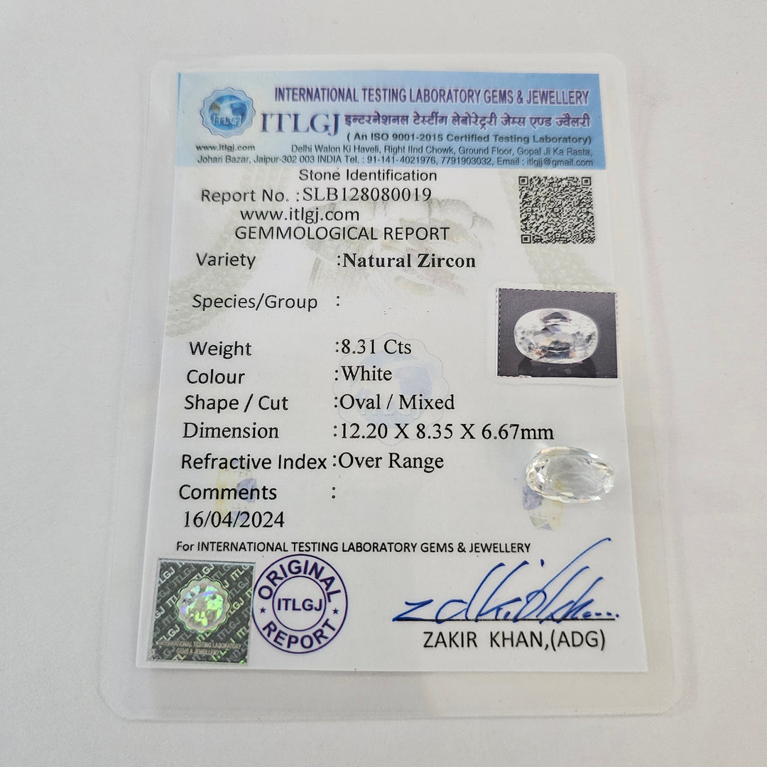 Certified White Zircon 8.30 Cts (9.13 Ratti) PBVW03