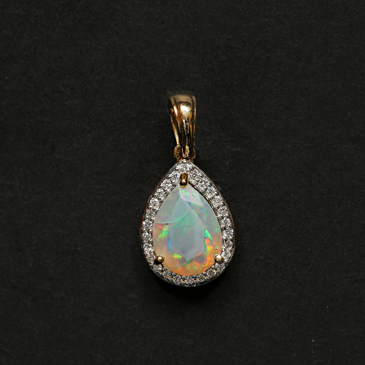 Fiery Opal and Diamond Pendant in 14k Gold(PHNK35)
