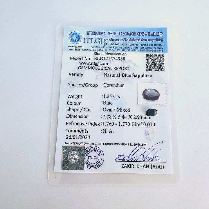 Certified Nigerian Blue Sapphire Oval 1.25 Carats