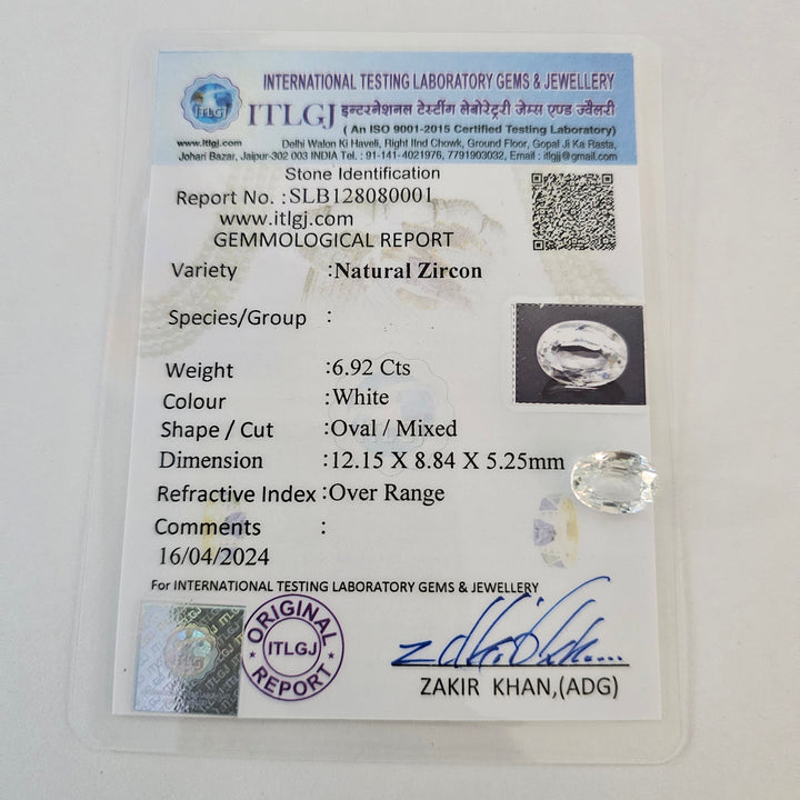 Certified White Zircon 6.91 Cts (7.60 Ratti) PLVW41