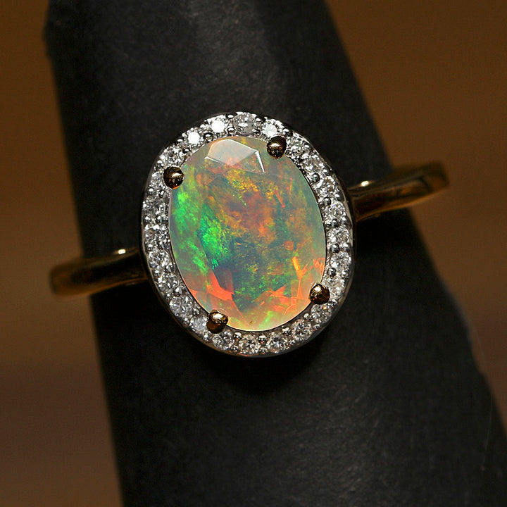 Celestial Glow Opal Diamond Ring in 14k Gold(PMNK08)