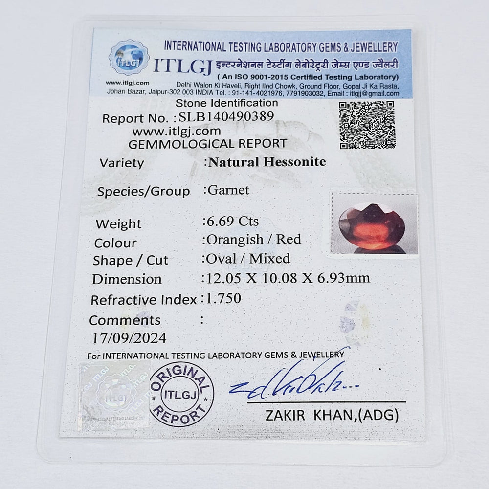 Certified Hessonite (Gomed) 6.69 Cts (7.35 Ratti) PVNF06
