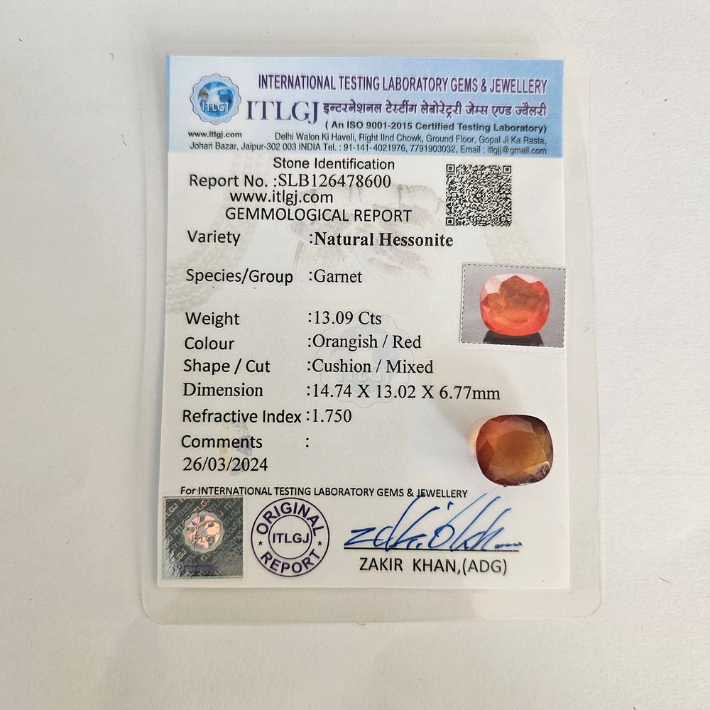 Hessonite (Gomed) 13.05 Cts (14.36 Ratti) Sri Lanka (Ceylon)
