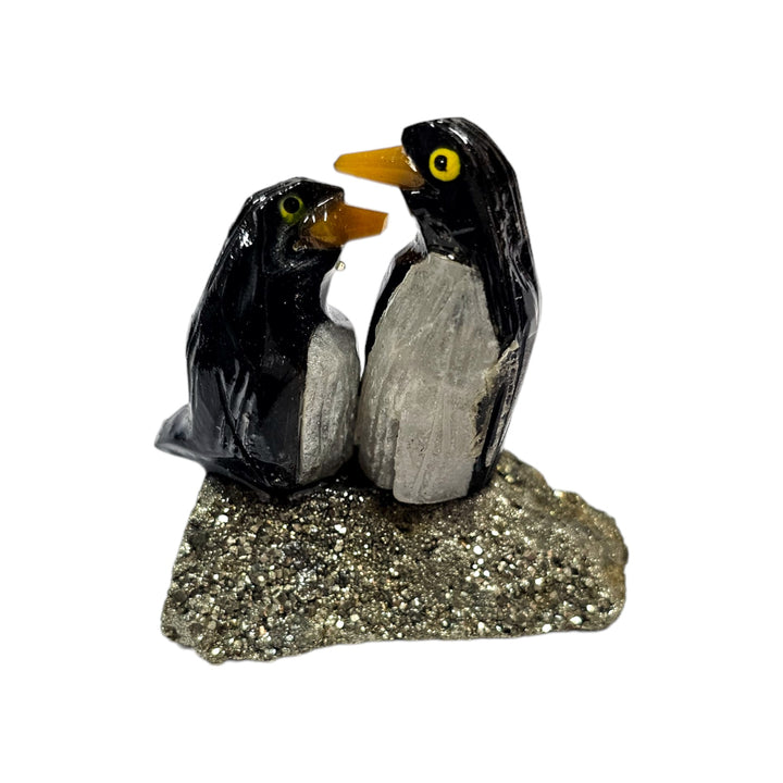 Carved Agate Penguin on Pyrite (Penguin6)