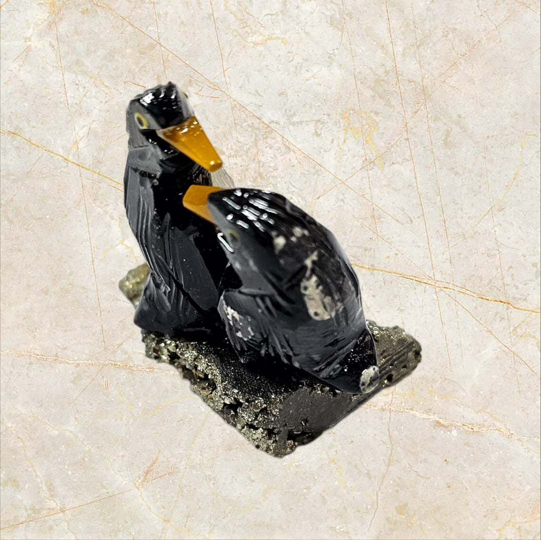 Carved Agate Penguin on Pyrite (Penguin6)