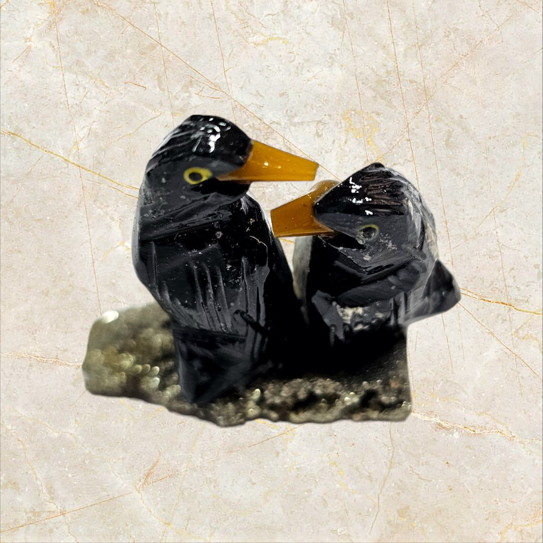 Carved Agate Penguin on Pyrite (Penguin6)