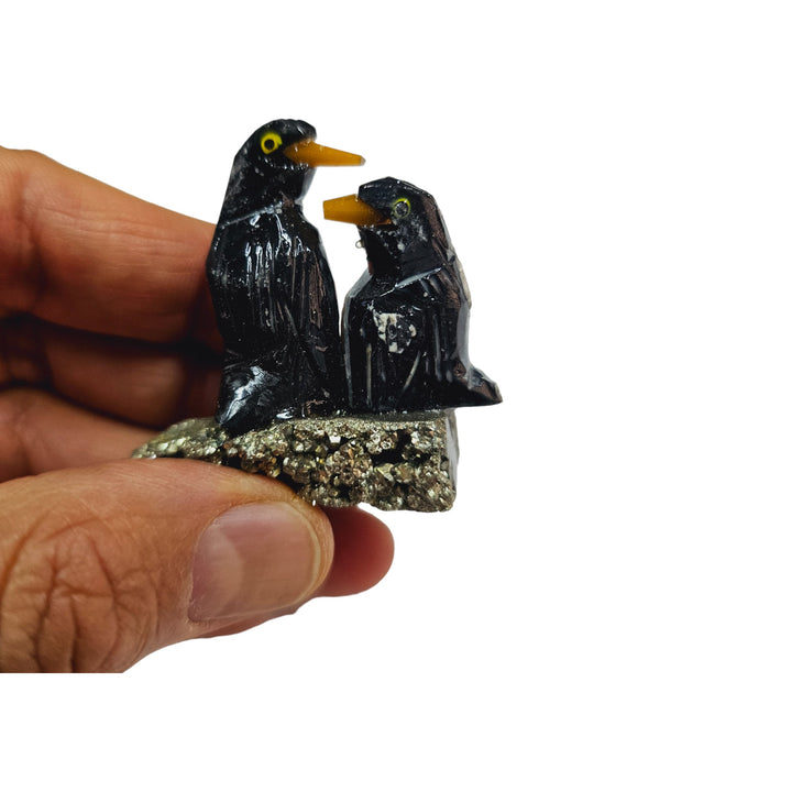 Carved Agate Penguin on Pyrite (Penguin6)