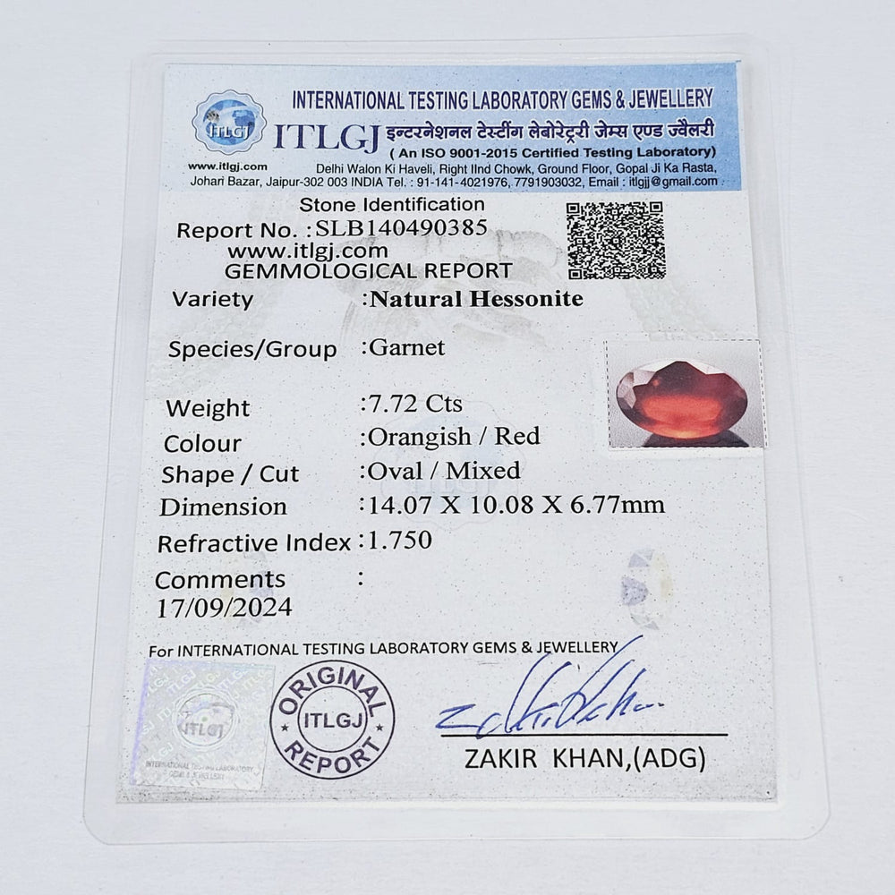 Certified Hessonite (Gomed) 7.72 Cts (8.49 Ratti) India QHNF74