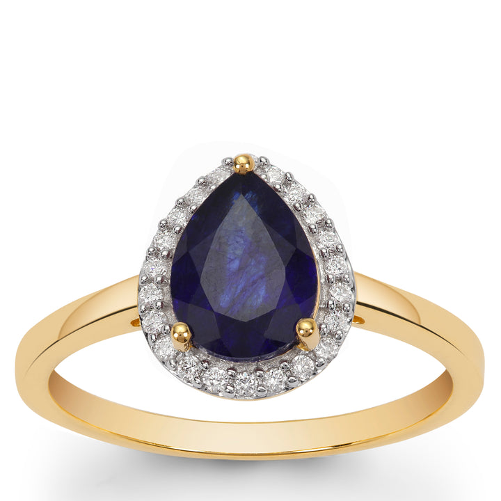 Classic Gold Ring with Blue Sapphire and Diamond(QTNK31)