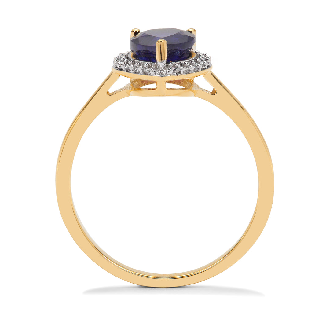 Classic Gold Ring with Blue Sapphire and Diamond(QTNK31)