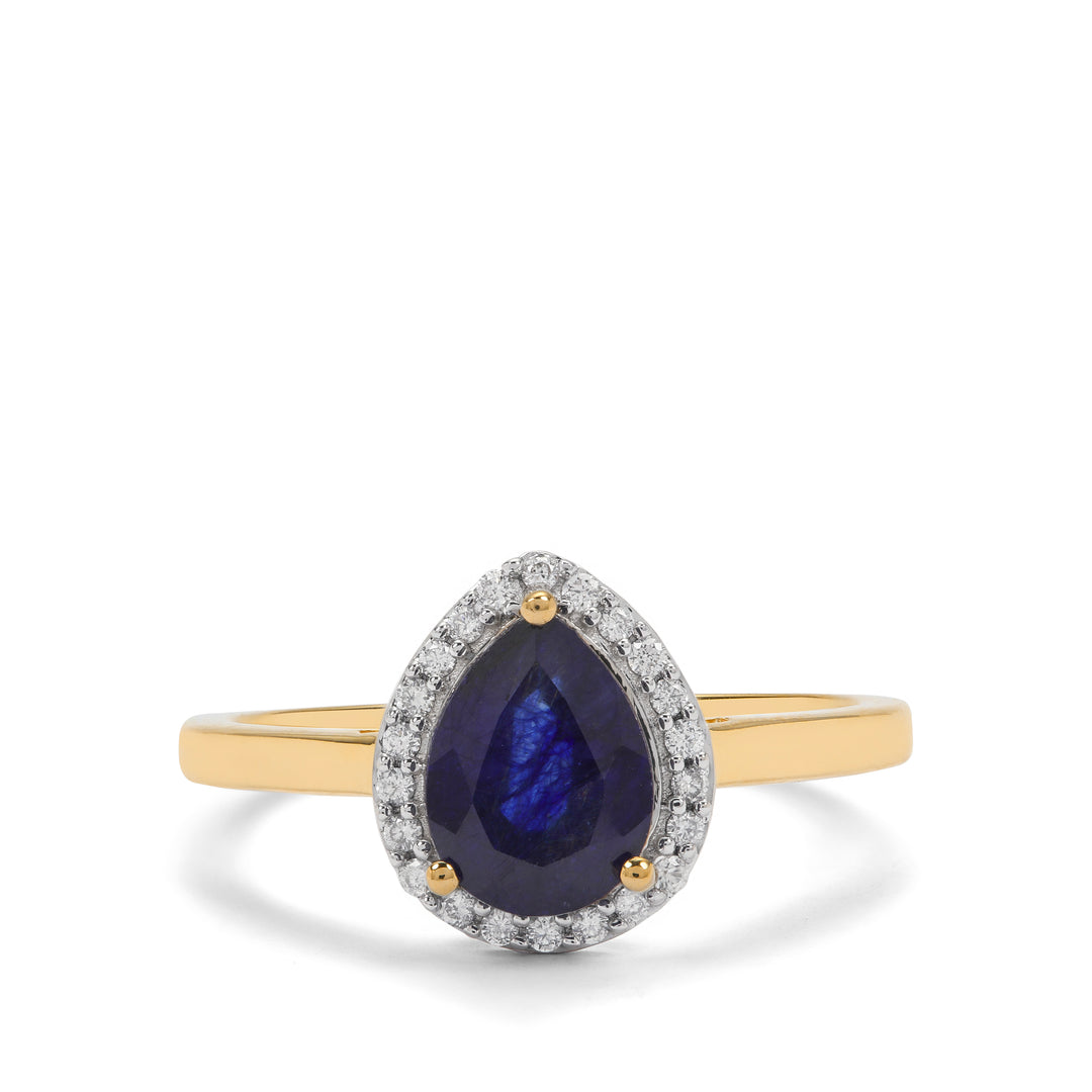 Classic Gold Ring with Blue Sapphire and Diamond(QTNK31)