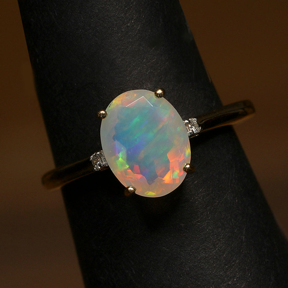 Luxurious Opal Diamond and 14k Gold Ring(QVNK52)