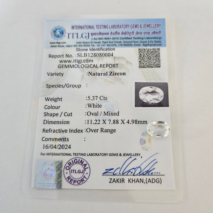 Certified White Zircon 5.35 Cts (5.89 Ratti)