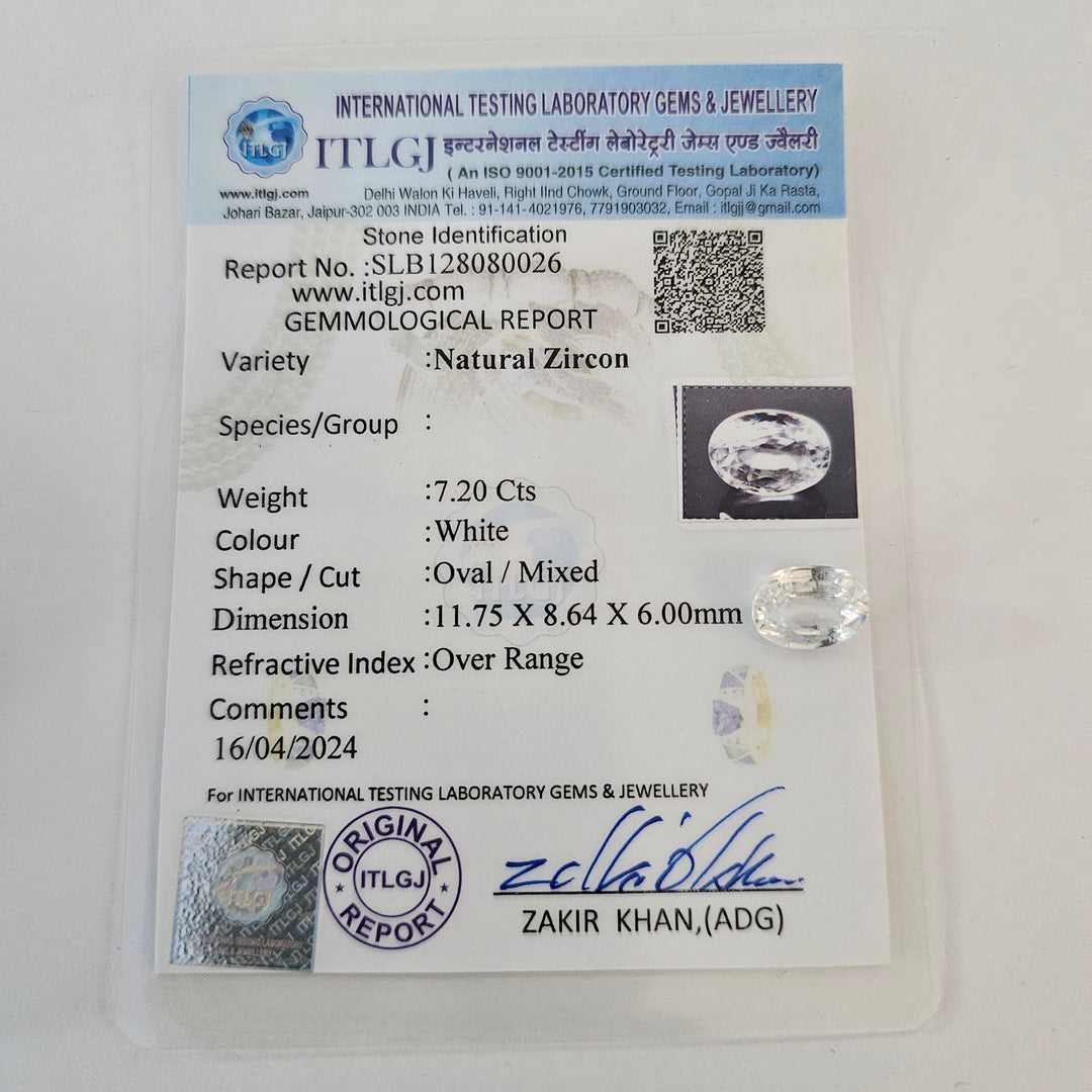 Certified White Zircon 7.20 Cts (7.92 Ratti)