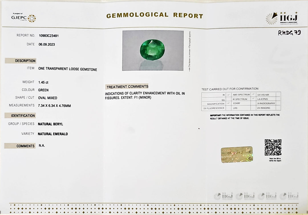 Panjshir Emerald (Panna) 1.45 Cts (1.59 Ratti) Afghanistan