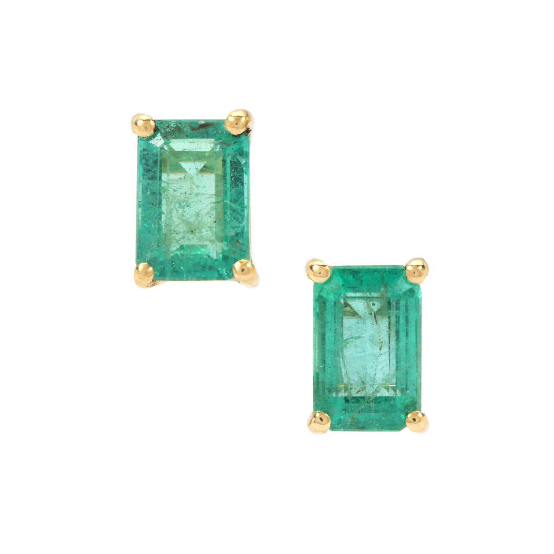 Emerald and Diamond Earring Studs in 14KY Gold(RLNK14)