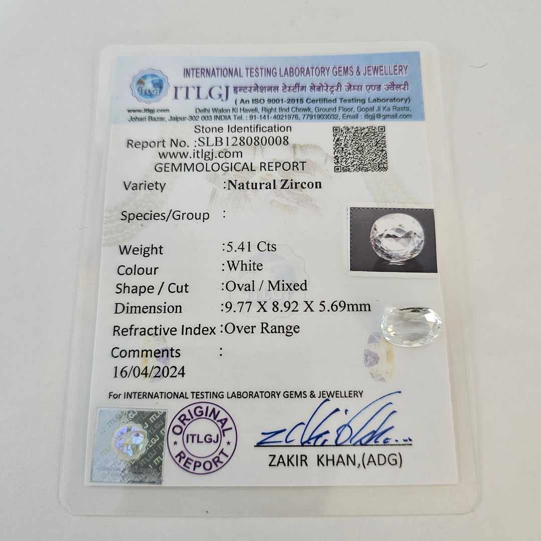 Certified White Zircon 5.40 Cts (5.94 Ratti)