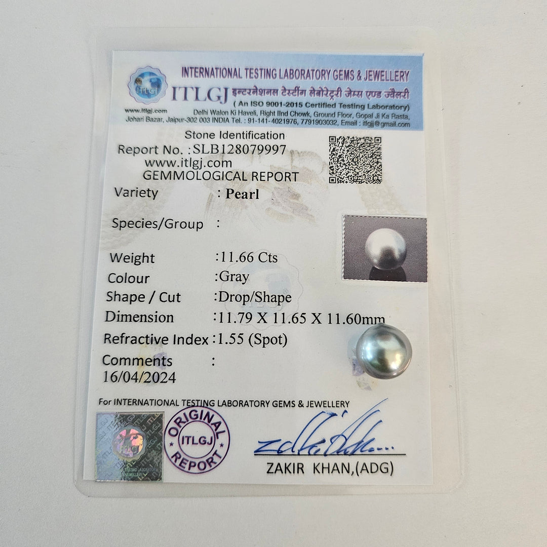 Certified Tahitian Grey Black Pearl Undrilled 11.60 Carats (12.76 Ratti) Tahiti
