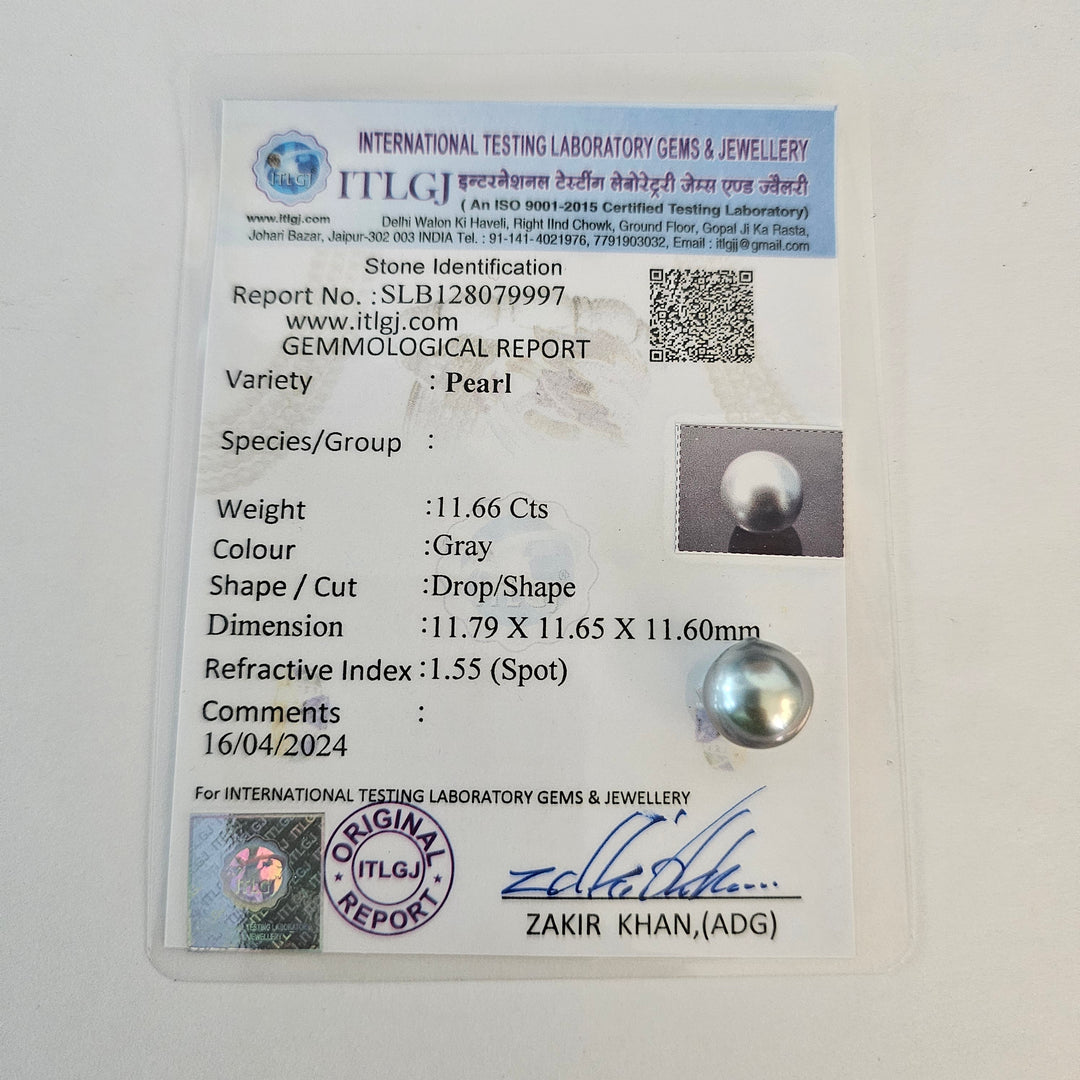 Certified Tahitian Grey Black Pearl Undrilled 11.66 Carats (12.82 Ratti) 12-13mm Tahiti